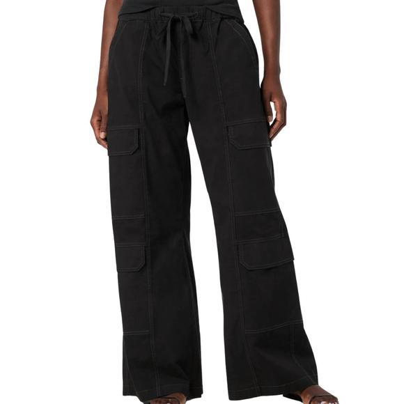 NEW HUDSON drawstring parachute wide leg cargo pant in black